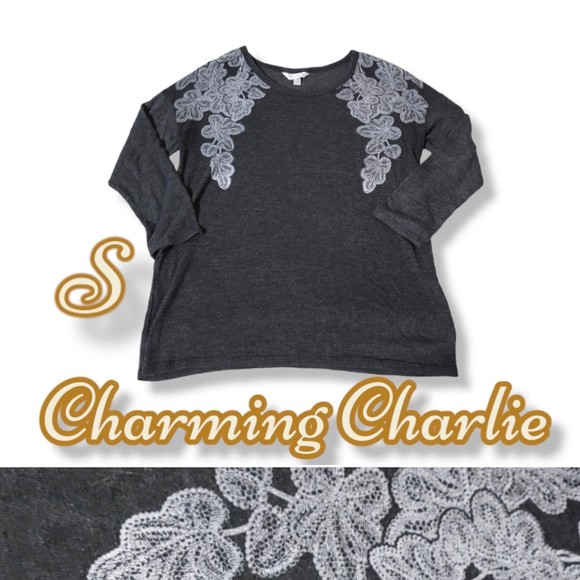 Charming Charlie Floral embroidered long sleeve top boho S - Picture 1 of 10